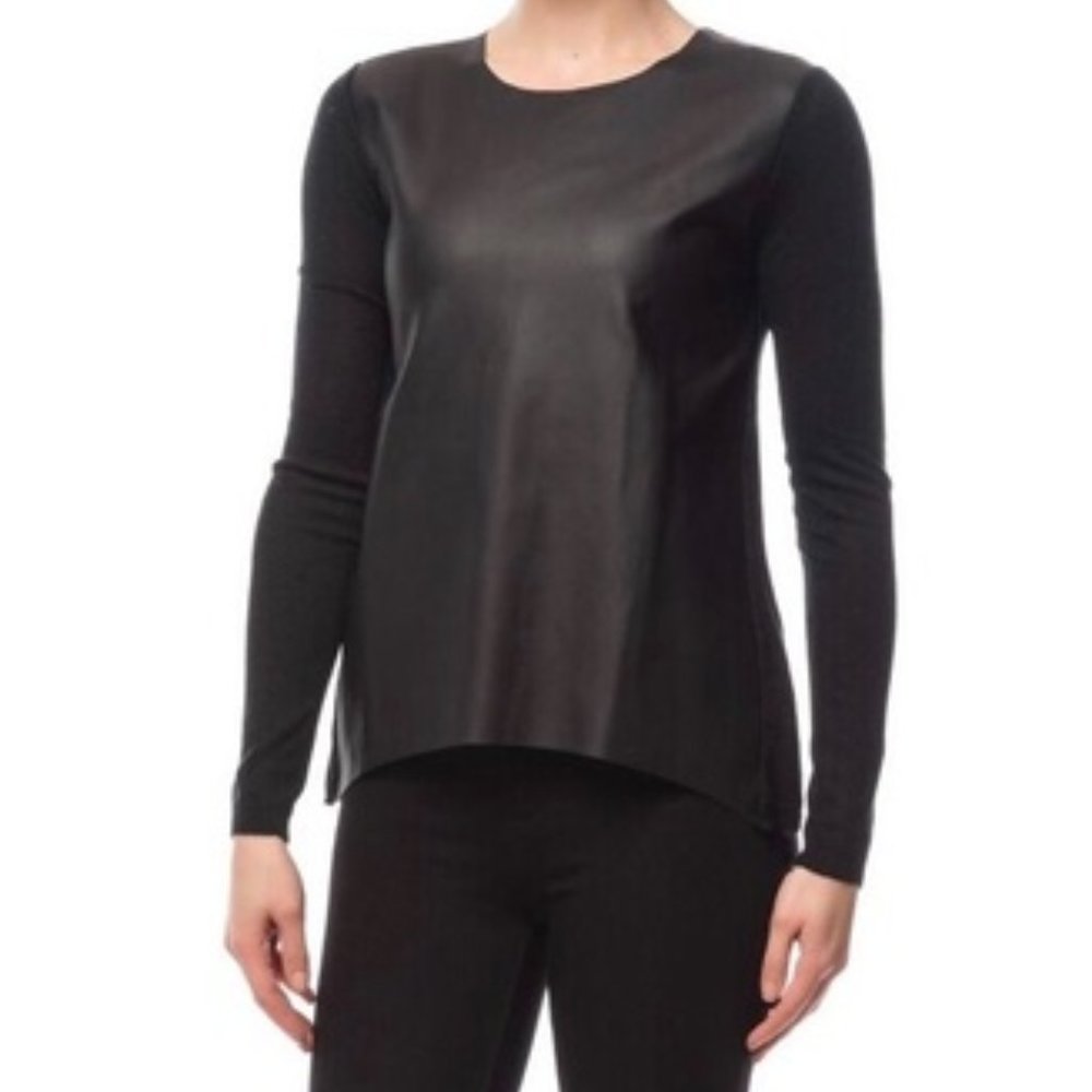 Olivaceous Faux Leather Sweater